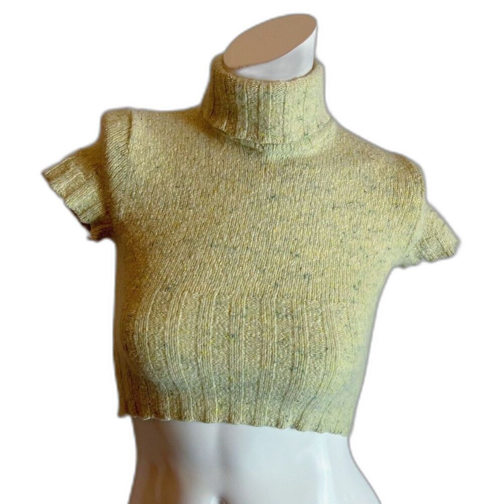 Barbara Bui Green Yellow Knit Cropped Turtleneck Top Women's Size S